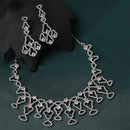 Rhodium-Plated Pink American Diamond Studded Quirky Design Necklace with Earrings Jewellery Set