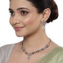 Rose Gold-Plated Floral Design Rose Black and White American Diamond Studded Jewellery Set