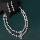 Rhodium-Plated Pink American Diamond Studded Star Shaped Layered Necklace & Earrings Jewellery Set