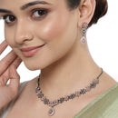 Rose Gold-Plated Floral Design Rose Black and White American Diamond Studded Jewellery Set