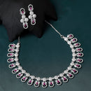 Rhodium-Plated Red American Diamonds Studded Voguish Necklace & Earrings Jewellery Set