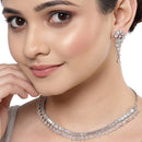 Rhodium-Plated with Silver-Toned White American Diamond Studded Jewellery Set
