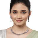 Rose Gold-Plated Rose Black and White American Diamond Studded Jewellery Set