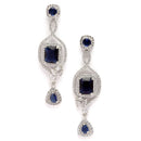 Rhodium-Plated Navy Blue American Diamond studded Square Shaped Handcrafted Drop Earrings