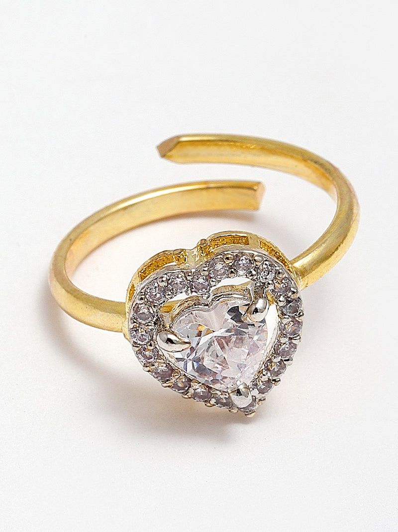 Heart Shaped Gold-Plated White American Diamond-Studded Jewellery Set Combo