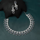 Rhodium-Plated Navy Blue American Diamonds Studded Voguish Necklace & Earrings Jewellery Set