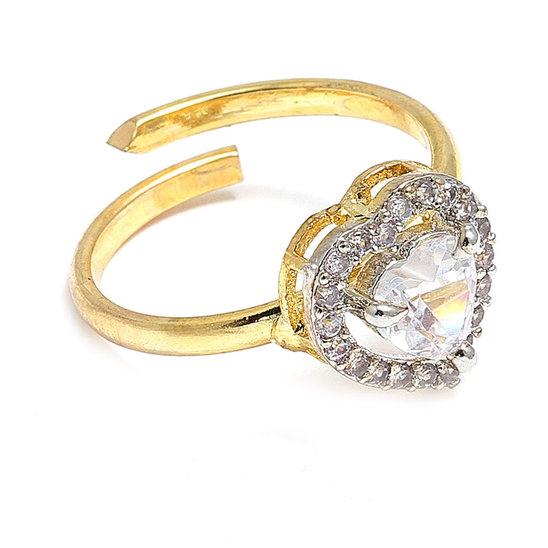 Heart Shaped Gold-Plated White American Diamond-Studded Jewellery Set Combo