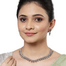 Rose Gold-Plated Rose Black American Diamond Studded Jewellery Set