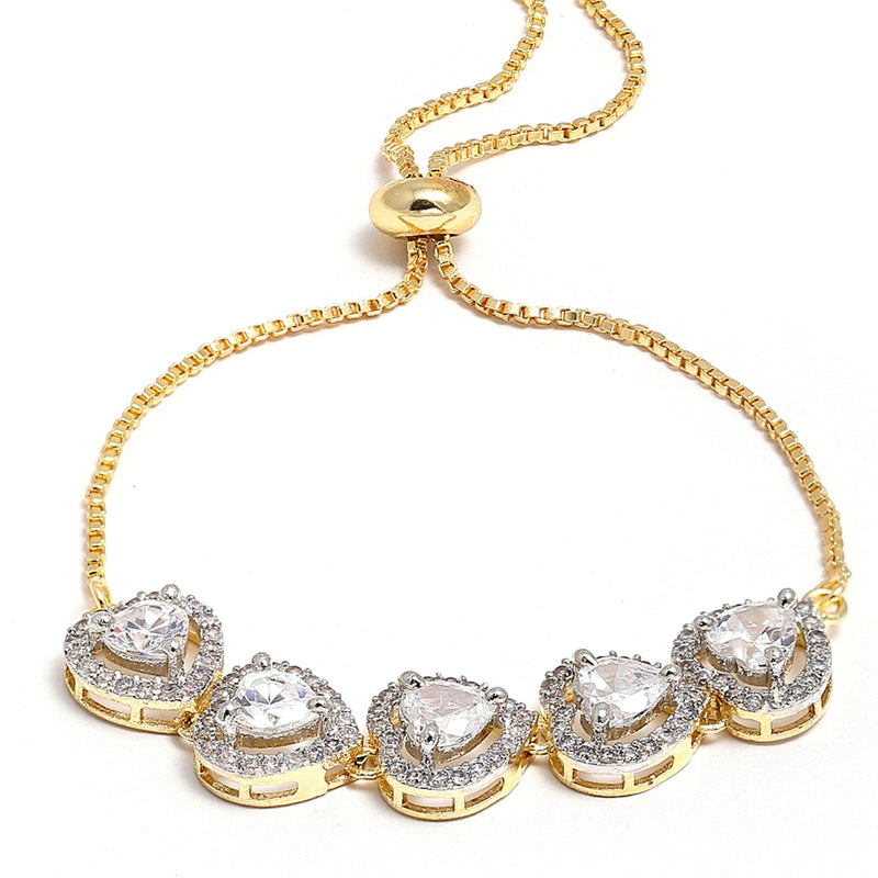 Heart Shaped Gold-Plated White American Diamond-Studded Jewellery Set Combo