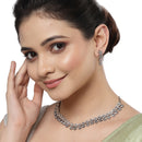 Rose Gold-Plated Rose Black American Diamond Studded Jewellery Set