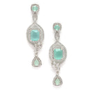Rhodium-Plated Sea Green American Diamond studded Square Shaped Handcrafted Drop Earrings