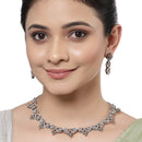 Rose Gold-Plated Circular and Leaf Design Rose Black American Diamond Studded Jewellery Set