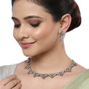 Rose Gold-Plated Circular and Leaf Design Rose Black American Diamond Studded Jewellery Set