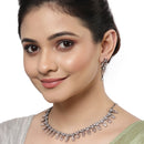 Rose Gold-Plated Leaf Design Rose Black and White American Diamond Studded Jewellery Set