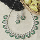 Rhodium-Plated Green American Diamond Studded Classic Necklace with Earrings Jewellery Set