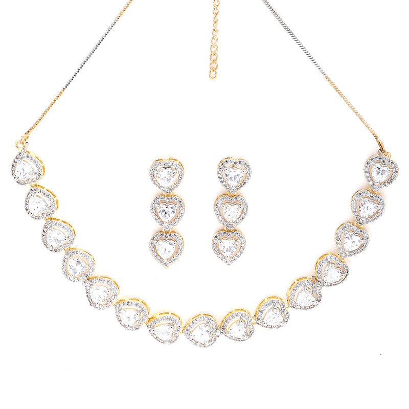 Heart Shaped Gold-Plated White American Diamond-Studded Jewellery Set Combo