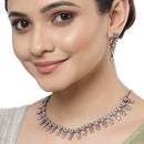 Rose Gold-Plated Leaf Design Rose Black and White American Diamond Studded Jewellery Set