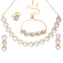 Heart Shaped Gold-Plated White American Diamond-Studded Jewellery Set Combo