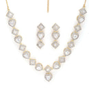 Heart & Square Shaped Silver-Toned Gold-Plated Off White American Diamond Studded Jewellery Set Combo