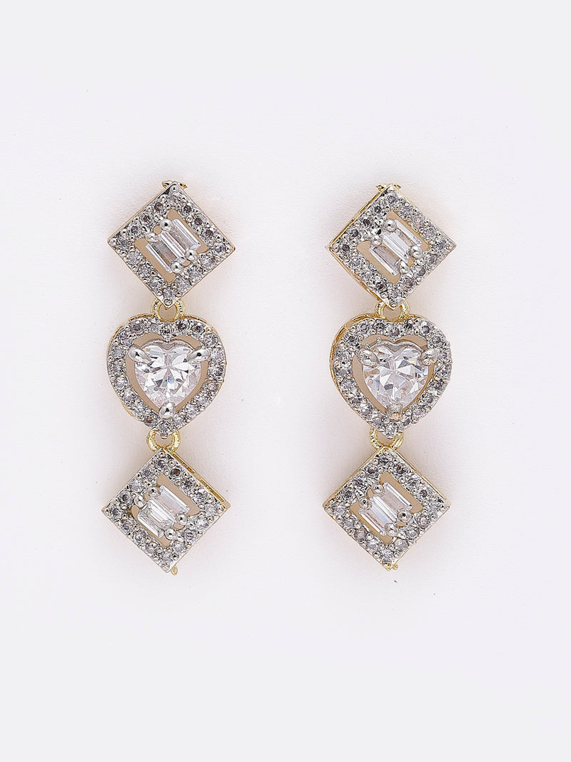 Heart & Square Shaped Silver-Toned Gold-Plated Off White American Diamond Studded Jewellery Set Combo