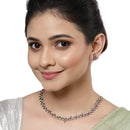 Rose Gold-Plated Floral Design Rose Black and White American Diamond Studded Jewellery Set