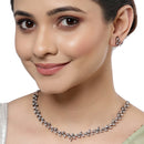 Rose Gold-Plated Leaf Design Rose Black and White American Diamond Studded Jewellery Set