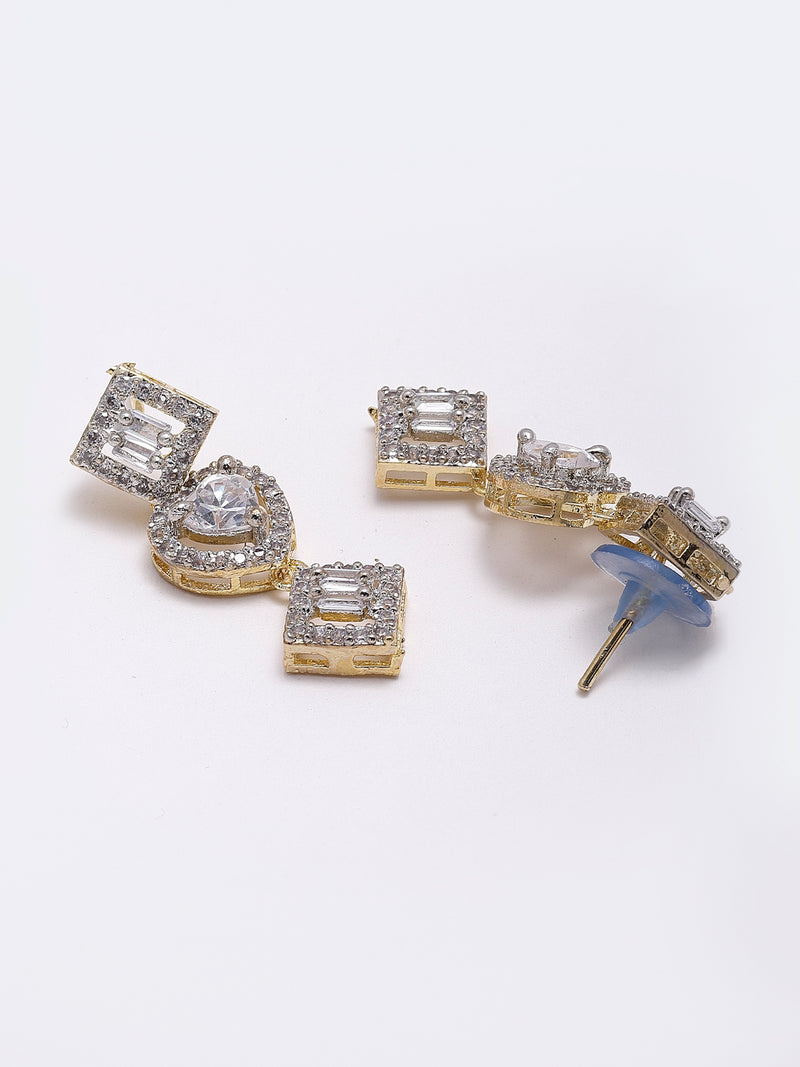 Heart & Square Shaped Silver-Toned Gold-Plated Off White American Diamond Studded Jewellery Set Combo