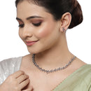 Rose Gold-Plated Floral Design Rose Black and White American Diamond Studded Jewellery Set