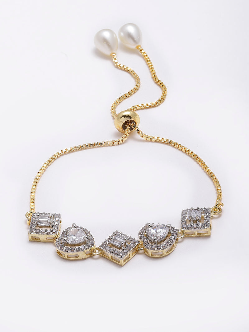 Heart & Square Shaped Silver-Toned Gold-Plated Off White American Diamond Studded Jewellery Set Combo