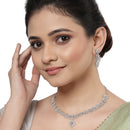 Rhodium-Plated with Silver-Toned Floral Design White American Diamond Studded Jewellery Set