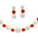 Gold-Plated Red & White American Diamond-Studded Jewellery Set Combo