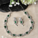 Rhodium-Plated Green American Diamonds Studded Cubical Necklace & Earrings Jewellery Set
