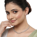 Rhodium-Plated with Silver-Toned Leaf Design White American Diamond Studded Jewellery Set