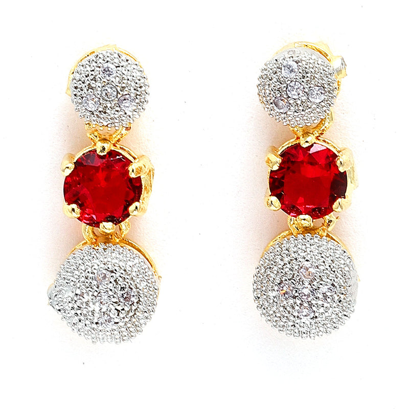Gold-Plated Red & White American Diamond-Studded Jewellery Set Combo