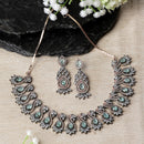 Rose Gold-Plated Gunmetal Toned Sea Green American Diamond Studded Traditional Touch Necklace & Earrings Jewellery Set