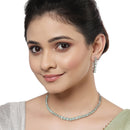 Rhodium-Plated with Silver-Toned Sea Green American Diamond Studded Jewellery Set