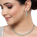Rhodium-Plated with Silver-Toned Sea Green American Diamond Studded Jewellery Set