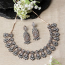 Rose Gold-Plated Gunmetal Toned White American Diamond Studded Traditional Touch Necklace & Earrings Jewellery Set