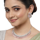 Rhodium-Plated with Silver-Toned White and Pink American Diamond Studded Jewellery Set