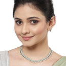 Rhodium-Plated with Oxidized Silver-Toned Sea Green Cubic Zirconia Stone Studded & White Pearl Beaded Necklace and Earrings Jewellery Set