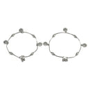 Rhodium Plated Silver Toned Flower Shaped White Cubic Zirconia Stone Studded Charm Anklets