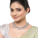 Rhodium-Plated with Oxidised Silver-Plated Pink Artificial Beads Studded & Temple Coin Jewellery Set