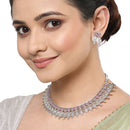 Rhodium-Plated with Oxidised Silver-Plated Pink Artificial Beads Studded & Temple Coin Jewellery Set