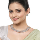 Rhodium-Plated with Oxidised Silver-Plated Pink and Sea Green Artificial Beads Studded & Temple Coin Jewellery Set