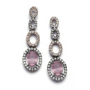 Rose Gold-Plated Gunmetal Toned Pink American Diamonds Studded Ovate Shaped Necklace & Earrings Jewellery Set