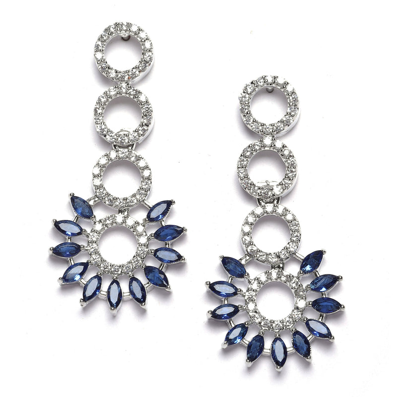 Rhodium-Plated Navy Blue American Diamond Studded Classic Necklace with Earrings Jewellery Set