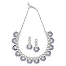 Rhodium-Plated Navy Blue American Diamond Studded Classic Necklace with Earrings Jewellery Set