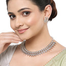 Rhodium-Plated with Oxidised Silver-Plated White Artificial Beads Studded & Temple Coin Jewellery Set