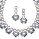 Rhodium-Plated Navy Blue American Diamond Studded Classic Necklace with Earrings Jewellery Set