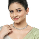 Rhodium-Plated with Oxidized Silver-Toned White Cubic Zirconia Stone Studded & White Pearl Beaded Necklace and Earrings Jewellery Set